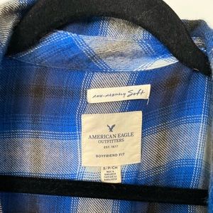 Blue and white plaid shirt